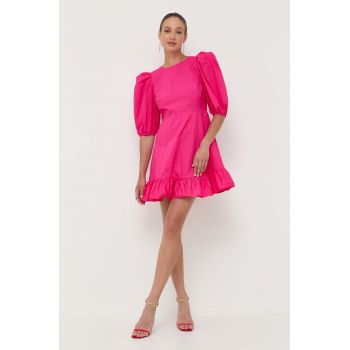 Custommade rochie din bumbac culoarea roz, mini, evazati