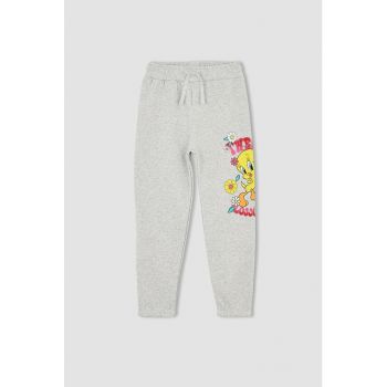 Pantaloni sport cu imprimeu cu desene animate si snur in talie