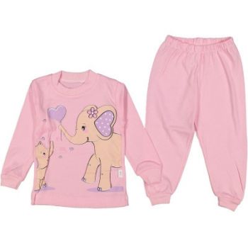 Pijama Elefanti, Roz, 100% Bumbac, 1-3 ani