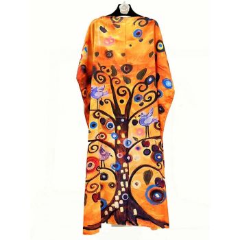 Rochie de plaja lunga tip poncho din matase cu reproducere dupa    Pomul Vietii    - Gustav Klimt