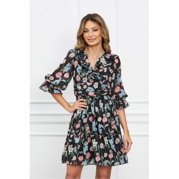 Rochie Eliza neagra cu flori colorate