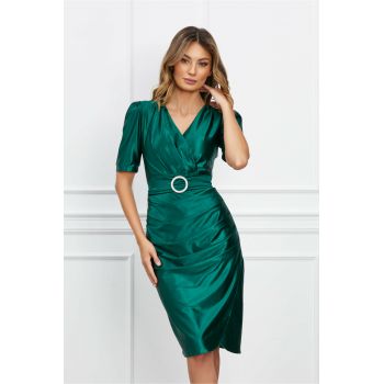 Rochie Tiffany verde cordon in talie si fronseu pe fusta