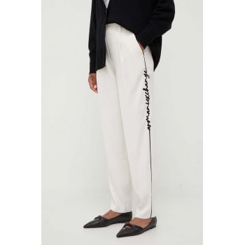 Armani Exchange pantaloni femei, culoarea bej, drept, high waist