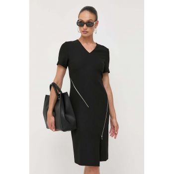 BOSS rochie culoarea negru, midi, drept