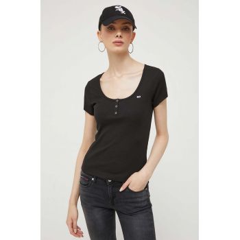 Tommy Jeans tricou femei, culoarea negru