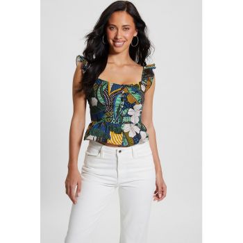 Bluza din amestec de in cu volan peplum
