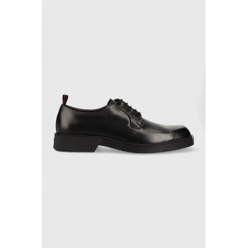 HUGO pantofi de piele Iker barbati, culoarea negru, 50503649