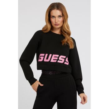 Bluza crop cu imprimeu logo pentru fitness
