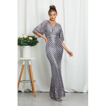 Rochie de ocazie din paiete cu decolteu in V Imperial Gri