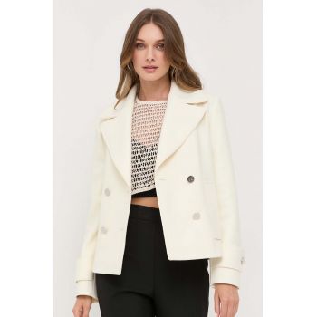 BOSS geaca de lana culoarea alb, de tranzitie