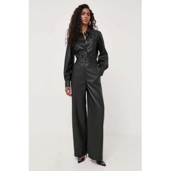 BOSS pantaloni femei, culoarea negru, drept, high waist