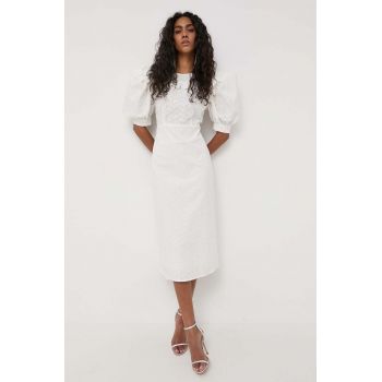 Custommade rochie din bumbac culoarea alb, midi, evazati