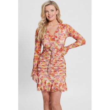 Rochie cu imprimeu floral si drapaje