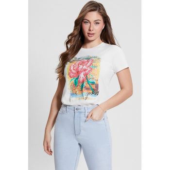 Tricou cu imprimeu si strasuri