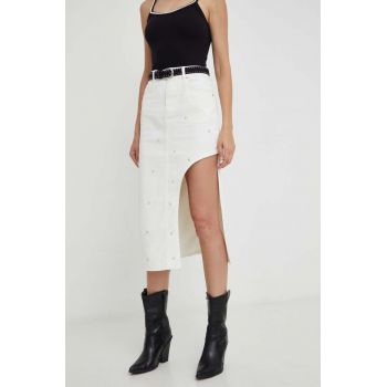 Answear Lab fusta jeans culoarea alb, midi, drept