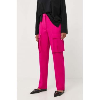 Liviana Conti pantaloni femei, culoarea roz, drept, high waist