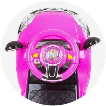 Masinuta copii de impins Chipolino Super Car pink cu maner si copertina detasabile, pentru copii intre 3 si 5 ani, suport pentru picioare, bara de protectie, volan cu sunete, spatiu de depozitare sub sezut