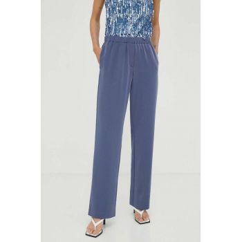 Samsoe Samsoe pantaloni femei, culoarea bleumarin, drept, high waist