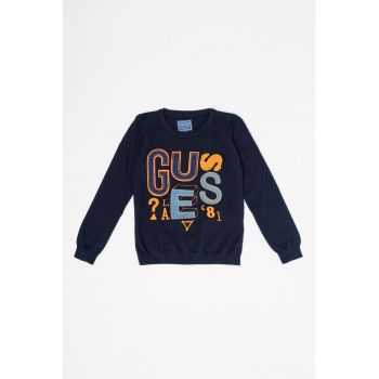 Pulover cu decolteu la baza gatului si broderie logo