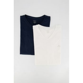 Tricou de casa cu decolteu in V si detaliu logo pe piept - 2 piese