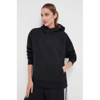 adidas bluză Z.N.E femei, culoarea negru, cu glugă, uni IN5120