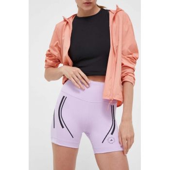 adidas by Stella McCartney pantaloni scurți de alergare TruePace culoarea violet, cu imprimeu, high waist de firma originali