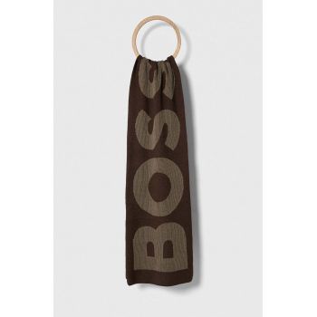 BOSS esarfa din amestec de lana culoarea maro, modelator