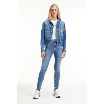 Jacheta din denim cu buzunare pe piept