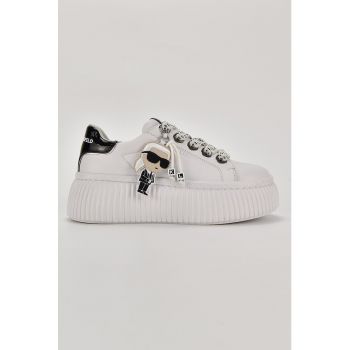 Pantofi sport wedge de piele cu sireturi contrastante