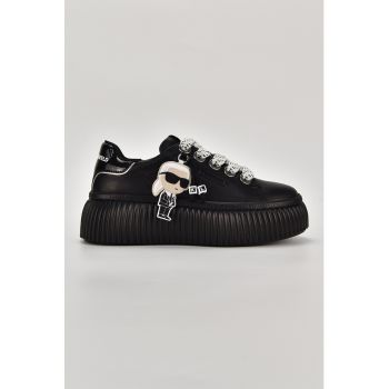 Pantofi sport wedge de piele cu sireturi contrastante