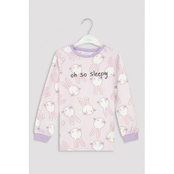 Pijama lunga cu imprimeu cu iepure