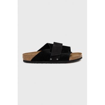 Birkenstock papuci din piele Kyoto bărbați, culoarea negru