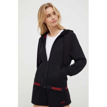 HUGO bluză lounge culoarea negru, cu glugă, cu imprimeu