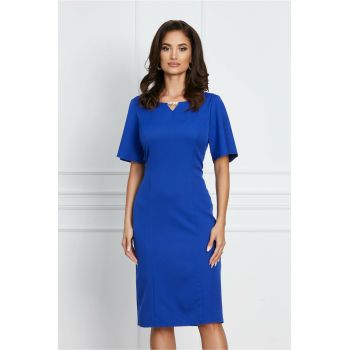 Rochie Ella Collection Gilda albastra cu aplicatie la decolteu