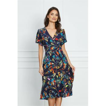 Rochie Fabia bleumarin cu imprimeu multicolor