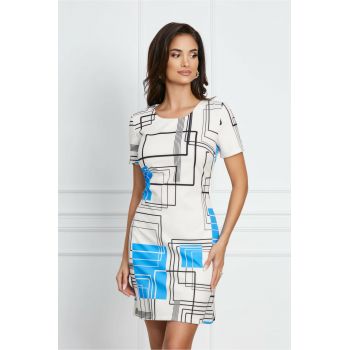 Rochie Jennifer cu imprimeu geometric negru-albastru