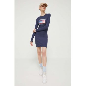 Tommy Jeans rochie culoarea albastru marin, mini, mulata