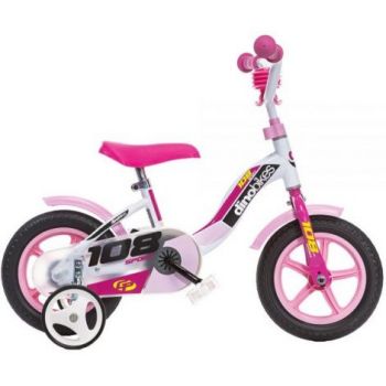 Bicicleta copii Dino Bikes 10' 108 Sport alb si roz la reducere