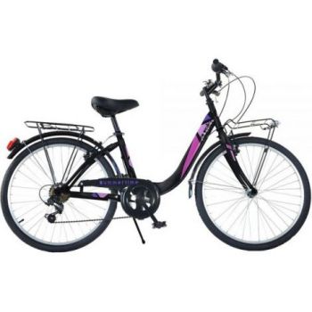 Bicicleta copii 9-12 ani, 24 inch, City Summertime Negru, Dino Bikes DB404R04BK