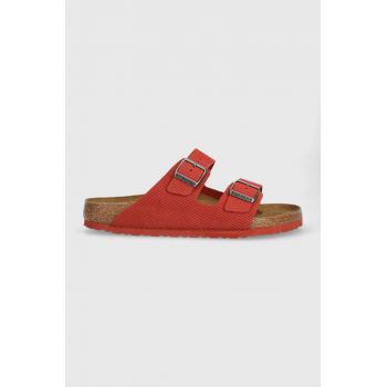 Birkenstock papuci din piele Arizona Corduroy barbati, culoarea rosu, 1026145 de firma originali