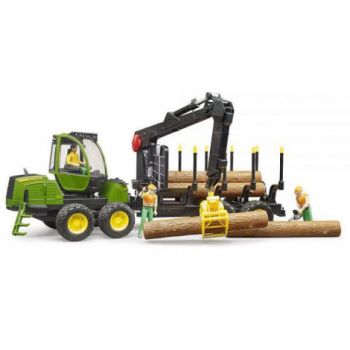 BRUDER - TRACTOR FORESTIER JOHN DEERE 1210E CU GRAIFER SI 4 BUSTENI ieftin