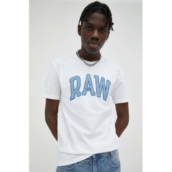 G-Star Raw tricou din bumbac culoarea alb, cu imprimeu