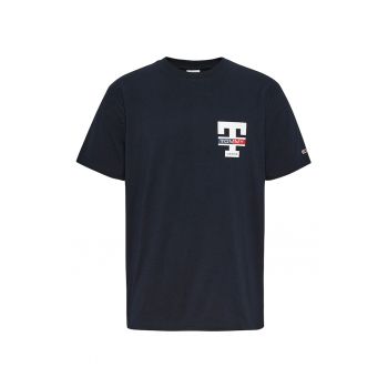 Tricou cu imprimeu logo si decolteu la baza gatului