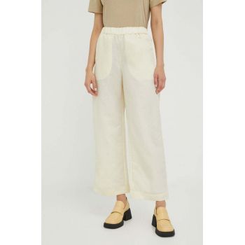 Lovechild pantaloni femei, culoarea bej, lat, high waist