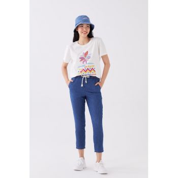 Pantaloni crop jogger cu snur