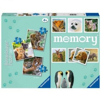 Puzzle + Joc Memory Animale, 25 36 49 Piese