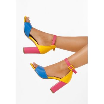 Sandale cu toc gros Zandra multicolore ieftine