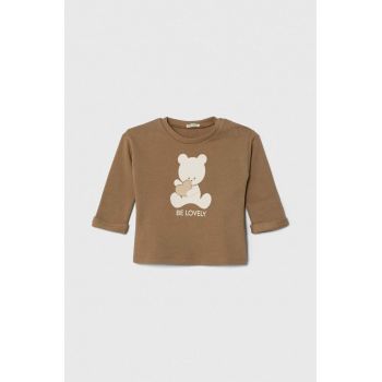 United Colors of Benetton hanorac de bumbac pentru bebelusi culoarea maro, cu imprimeu