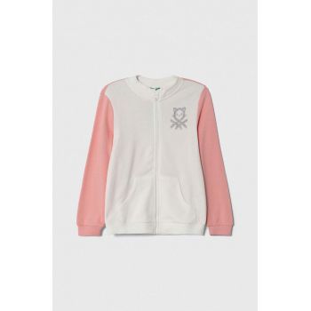 United Colors of Benetton hanorac de bumbac pentru copii culoarea roz, cu imprimeu