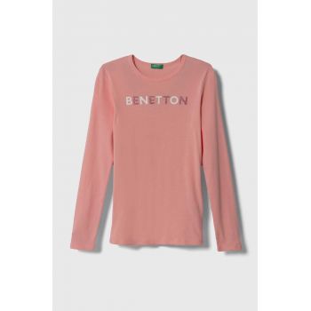 United Colors of Benetton longsleeve copii culoarea roz ieftin